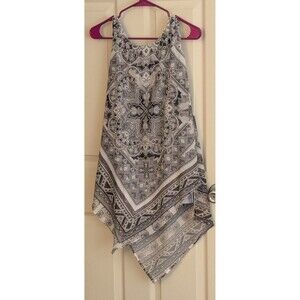 One world sleeveless black and print tunic tank with overlay women medium